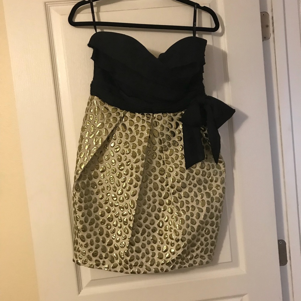 Aryn K Black and Gold Strapless Dress